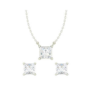 Excellente qualité # # # # Carré # # # # Ensemble collier et boucles d'oreilles pendantes en argent sterling 925 plaqué rhodium avec chaîne, cadeau pour femmes et filles - Product Image 1