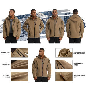 Chaqueta Softshell a prueba de viento de lona impermeable con capucha personalizada para hombres Senderismo Tallas grandes con opciones de logotipo frontal - Product Image 6