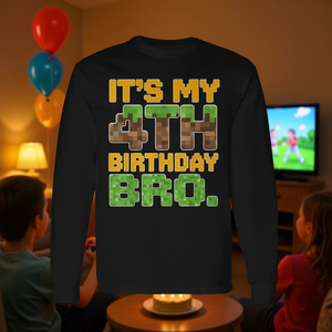 เสื้อยืดแขนยาวลายพิกเซลอาร์ตธีมวิดีโอเกม "วันเกิดครบรอบ 4 ปีของฉันนะพี่" สำหรับเด็กผู้ชาย ของขวัญวันเกิดแบบโปรโมชั่น - Product Image 3