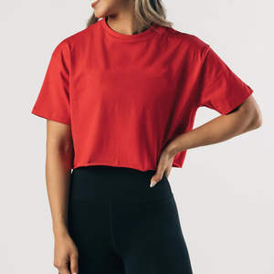 T-shirt haut court à manches courtes personnalisé pour femmes respirant été XS taille motif solide écologique prix de vente en gros personnalisé - Product Image 3