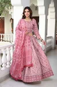 FABRIA Designer Pure Cotton Traditional Hand <b>Block</b> <b>Print</b> Reversible Sun Protection Lehenga Choli Lace Border Pakistani Style All - Product Image 2