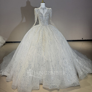 Dw0187 Nouvelle Robe de Mariée Romantique Style Palais à Manches Longues et Traîne Longue, Ornée de Paillettes Brillantes Jancemebr - Product Image 3