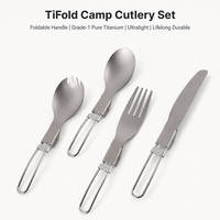 Ensemble de couverts en titane 4 pièces avec sac en filet, ensemble d'ustensiles de camping pliables ultralégers pour la randonnée