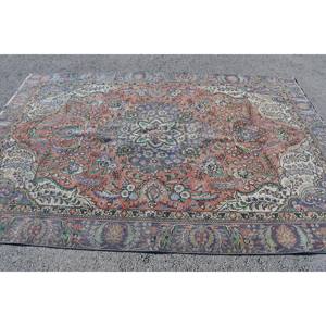 Tapis turc de grande surface classique Orange violet 5.9x8.9 pieds support en latex de laine motif abstrait forme rectangle pour tapis de vie - Product Image 3