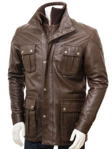 Manteau en cuir vieilli marron à ceinture pour homme, style trench long en cuir Nappa de qualité supérieure, veste d'hiver - Product Image 4