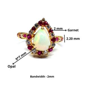 Wedding Wear 925 Sterling Silver Fashionable Jewelry Supplier Drop Shape Opal Gemstone <b>Adjustable</b> <b>Ring</b> - Product Image 2