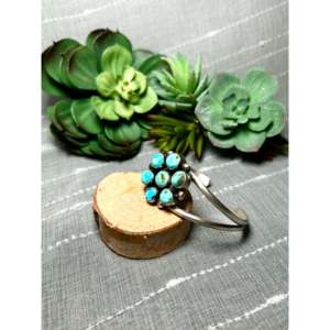 Navajo Handmade Cultural Collectible Mixed Turquoise & Sterling Silver Cluster Cuff <b>Bracelet</b> - Product Image 3