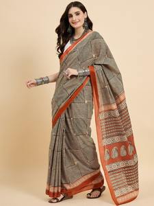 Sari en coton imprimé, motif floral en relief, écologique, toutes saisons, longueur de 6,3 mètres (avec blouse) - Product Image 4