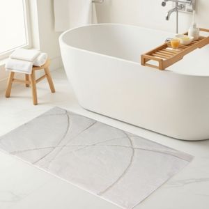Drew Luxury 70x120cm Ecru Woven Yarn Dyed Jacquard Abstract Bath Rug & Shower <b>Mat</b>-Home Use Made in Turkey - Product Image 1