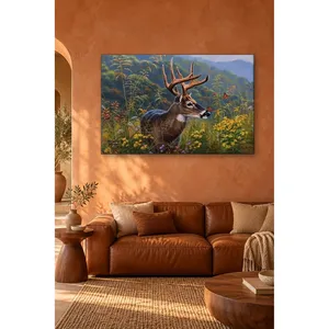 Impression sur toile Fida Deer avec papillon parmi des fleurs sauvages - Product Image 2