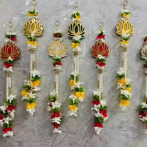 <b>Lotus</b> Wall Hanging with <b>Pearls</b> Floral Door Decor for Mandir, Diwali, Christmas, Indian Wedding, Haldi & Housewarming - Product Image 1