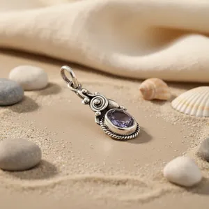 Pendentif en argent 925 fait main avec améthyste et quartz taille émeraude, bijoux en or rose, cadeau pour femme - Product Image 2