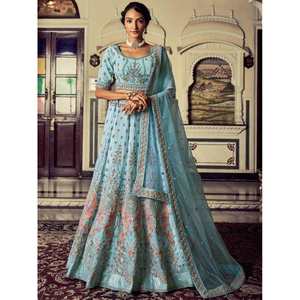 Atractivo Lehenga Choli de Georgette Bordado en Turquesa para tu Día Especial - Product Image 4