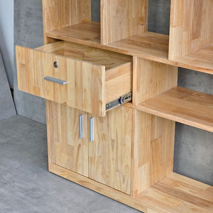 KTB68145 ชั้นวางของตกแต่งพร้อมลิ้นชัก 100x30x180 ซม. ไม้ยางพารา แบบตั้งพื้น สำหรับติดตั้งในห้องนั่งเล่น - Product Image 6