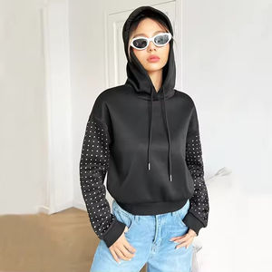 Sudadera con Capucha Personalizada para Mujer, con Hombros Caídos, Cordón Ajustable y Detalles de Pedrería, Felpa Francesa Gruesa, Estilo Urbano, Talla M, Venta al Por Mayor OEM - Product Image 3