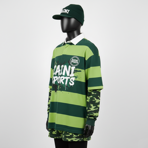 <b>Men</b> Rugby <b>Shirt</b> Premium 260 GSM Cotton Poly Pique Fabric <b>Green</b> Stripe Body With Contrast Panel Custom Logo moisture wicking - Product Image 4