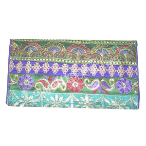 Elegante bolso de mano étnico bordado azul púrpura tradicional para bodas festivales fiestas hecho de algodón con cierre de cremallera - Product Image 4