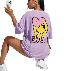 Camiseta OEM con diseño personalizado para mujer, ropa informal con hombros caídos y estampado de mujer, camiseta de moda para mujer - Product Image 6