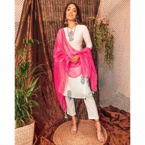 Ensemble de vêtements Salwar Kameez pour femmes en coton Hanblock africain pakistanais, prêt à porter, robe blanche vintage, vente en gros disponible - Product Image 1