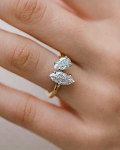 Toi et Moi Marquise 12x6mm & Pear 8x5mm White Moissanite <b>Two</b> <b>Stone</b> Engagement <b>Ring</b> | Gold Silver Classic Bridal Jewelry - Product Image 1