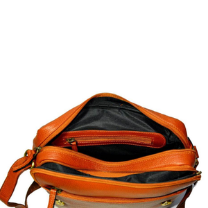 Bolso Bandolera Cruzado de Cuero Genuino Marrón con Decoración de Letras y Cierre de Cremallera, Bolso de Hombro Elegante - Product Image 6