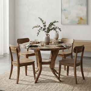 Table à manger ronde en teck massif, artisanale, durable, 2 places, en bois de bateau récupéré, antique, écologique, rustique, vintage, vente en gros - Product Image 4
