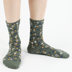 Chaussettes en coton tricotées pour femmes - Fournisseur ODM - Chaussettes décontractées respirantes à imprimé floral - Style coréen - Usage quotidien - Product Image 5