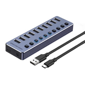 10ポートUSB3.0スプリッターコンピューターエクステンダーUSBHUB2.4A急速充電PDポート外部12V電源 - Product Image 1