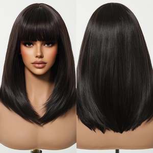 DWY Chic Chin-Length <b>Brown</b> Synthetic <b>Wig</b> with Bangs High Quality Lace Front Headband <b>Wig</b> Glueless Design - Product Image 3
