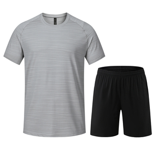 100% algodón ecológico Medio Verano conjunto de entrenamiento hombres secado rápido transpirable gimnasio desgaste trabajo deportes Fitness de talla grande cordón - Product Image 2