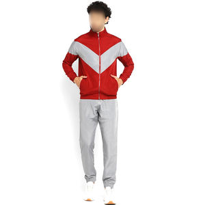 Mock Collar Contraste Rojo Gris Color Cremallera completa Entrenamiento para adultos Ropa deportiva Chándales de diseño único de la más alta calidad - Product Image 1