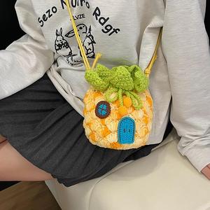 Crochet Sponge Pineapple House Polyester Hollow Small Earphone Shoulder Crossbody <b>Coin</b> Purse Men's Cute Woven <b>Bag</b> - Product Image 1