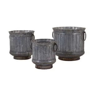 Fioriera in ferro zincato Set di 3 vasi da fiori rotondi da giardino con manico vaso da fiori decorativo in metallo per balcone