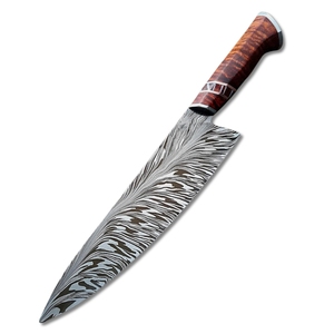 Couteau de cuisine à motif de plumes en acier damas Couteau utilitaire Couteau à manche en résine combiné. - Product Image 1