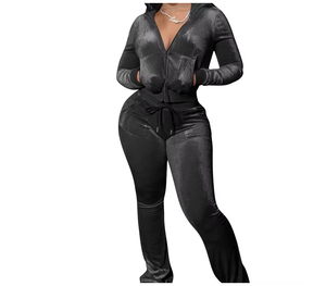 Ensemble deux pièces pour femmes en velours avec strass personnalisés, vintage, sexy, ensemble deux pièces pour femmes, survêtement streetwear, automne hiver, femmes, sweat-shirts à fermeture éclair - Product Image 2