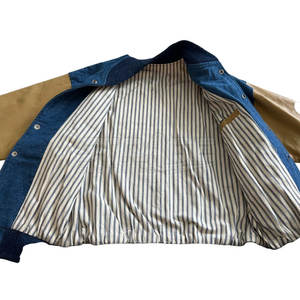 Hot Sale Winter <b>Leather</b> <b>Jeans</b> Varsity Jacket with Front Logo Durable Eco-Friendly Material and Bold Two-Tone Athletic Styling - Product Image 3