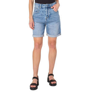 Shorts in denim blu da donna, taglie forti, con orlo a pieghe, vestibilità skinny, stile casual, sexy, stampati, lavati, per l'estate, taglia 33 - Product Image 1