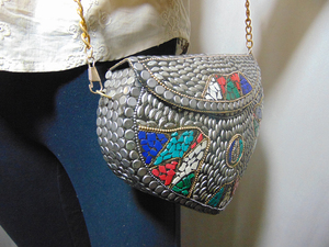 Envelope Box Black White Personalized Women Handbag Custom Color Mosaic Metal Clutch Tribal Boho Bag Ethnic - Product Image 6