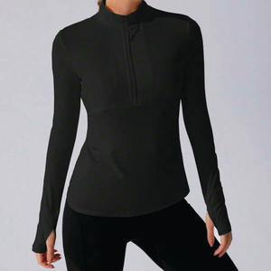 Women Black Half Zip Long Sleeve Activewear Top Quick Dry Breathable Workout Pullover Yoga Running Gym Sportswear Streetwear - Product Image 1