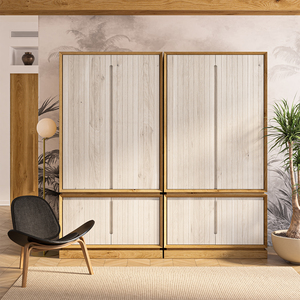 Modern Two Tone Teak Wood Eco-Friendly Durable <b>Wardrobe</b> Large Storage Cabinet <b>Shelves</b> Hanging Rods Hospital Bedroom Living Room - Product Image 1