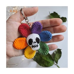 Fleurs jour des morts crâne mexique Logo personnalisé arc-en-ciel porte-clés Calaveras Crochet Halloween Amigurumi porte-clés peluche Goth jouets - Product Image 1