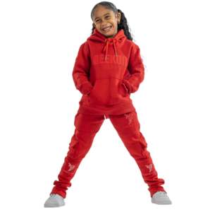 Tendance enfants noir empilé survêtements ensembles coton enfants sweats à capuche + pantalons empilés ensemble enfants évasés survêtements ensembles garçons vêtements - Product Image 4