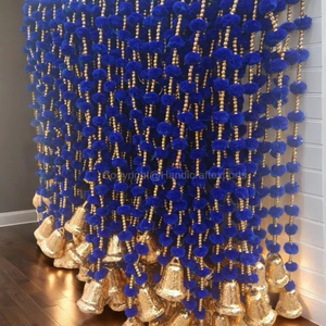 Blue Pom Pom Garland with Bells for Wedding Party Home Mexican <b>Decor</b> Boho Indian Fiesta Theme Haldi Mehndi <b>Decor</b> Felt Ball - Product Image 1