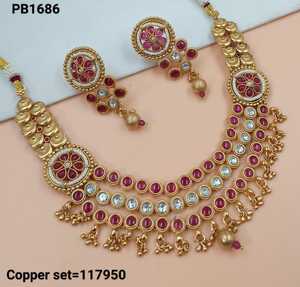 Ensemble de bijoux en cuivre lourd clouté avec pierre Kempu Design rond de haute qualité avec ensemble de boucles d'oreilles pour femmes - Product Image 2