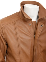 Blouson marron clair de haute qualité pour homme en cuir tanné, entièrement personnalisé, 100% peau de mouton véritable, col montant, fermeture éclair imperméable