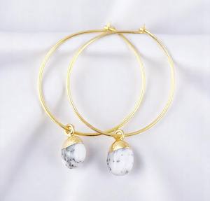 Piedra natal Tumble piedra dendrita ópalo encantos aros pendientes hechos a mano chapado en oro 925 aros de plata para mujeres aros lisos joyería - Product Image 4