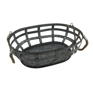 Galvanized Metal Round <b>Basket</b> Washed <b>Basket</b> with <b>Handles</b> - Product Image 4