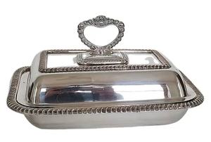 Dernier plat de service de luxe avec couvercle pour la maison hôtel ustensiles de cuisine décor de plat de service finition argentée plat de service avec logo personnalisé - Product Image 4