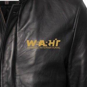 Fashion Leather Jacket <b>Men</b> Mid Length Car <b>Coat</b> Cowhide Embossed Logo <b>Black</b> - Product Image 4