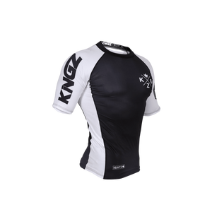 White and Black BJJ Professional Training Men <b>Women</b> Kingz Rash Guard Ranked Short Sleeve <b>Rashguard</b> - Product Image 1